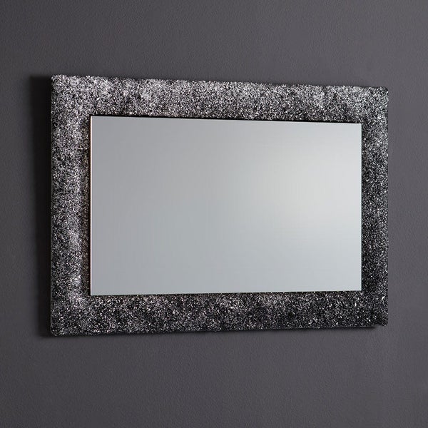 Reversibler Spiegel mit schwarzem Fused-Glas und Granulatrahmen 90 x 62 cm