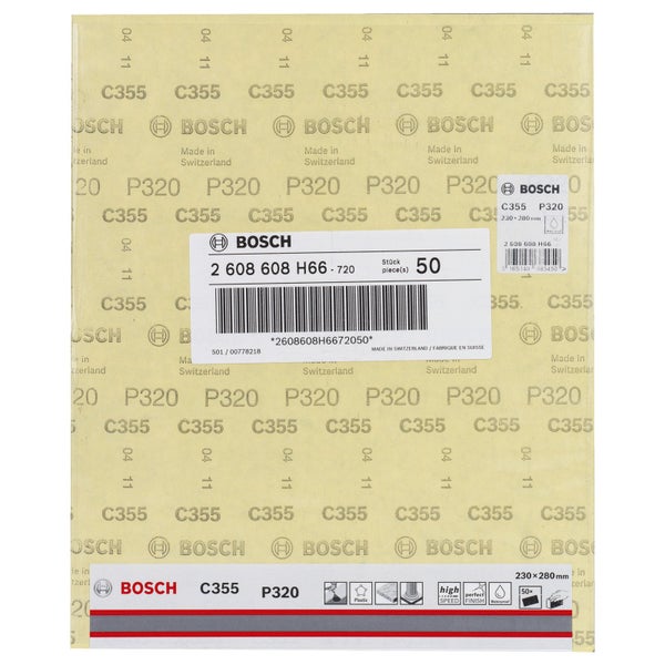 Bosch Schleifpapier-Set, 50 Stück, Körnung C355 und P320, geeignet für Kunststoff, wasserfest, hohe Geschwindigkeit, perfektes Finish