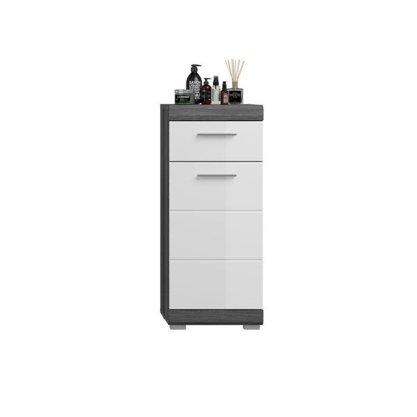 Scout Badschrank 1 Tür, 1 Schublade Hochglanz weiß,rauchfarbenen. 37 X 31 X 88 cm