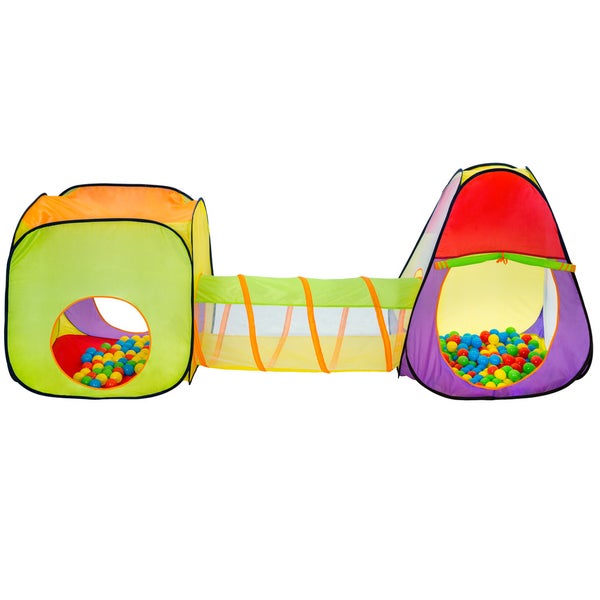 Spielzelt tectake  270 x 80 x 104 cm mit Tunnel, Pyramide und 200 Bällen bunt