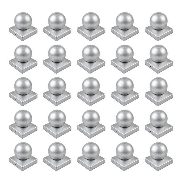 Set von fünfundzwanzig Zaunpfostenkappen mit Kugelaufsatz für Pfosten aus Metall