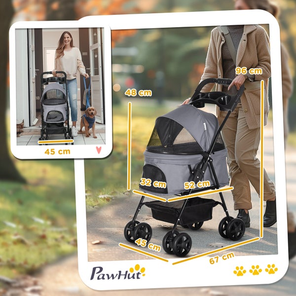 PawHut Hundewagen, 67L x 45B x 96H cm, Stahl, Oxford-Gewebe, Grau