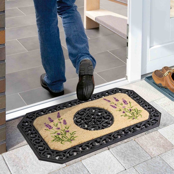 Fußabstreifer mit Lavendelmotiv und Zierrahmen aus Metall