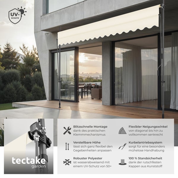 Klemmmarkise tectake  einfache Montage mit Handkurbel beige