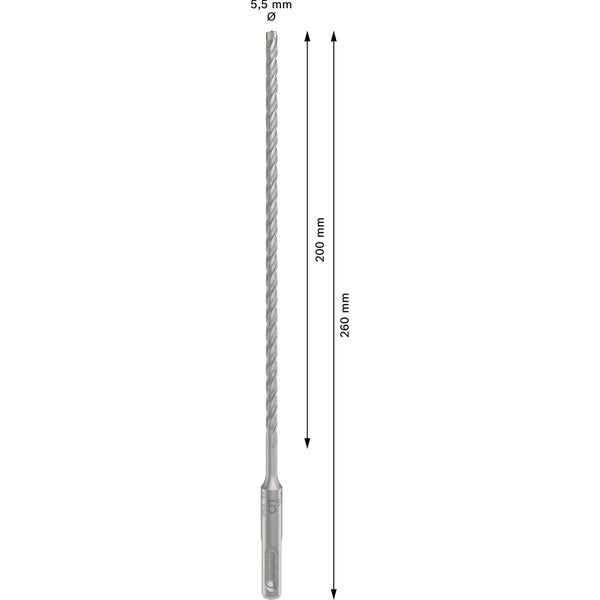 Steinbohrer mit einem Durchmesser von 5,5 Millimeter und einer Länge von 260 Millimeter.