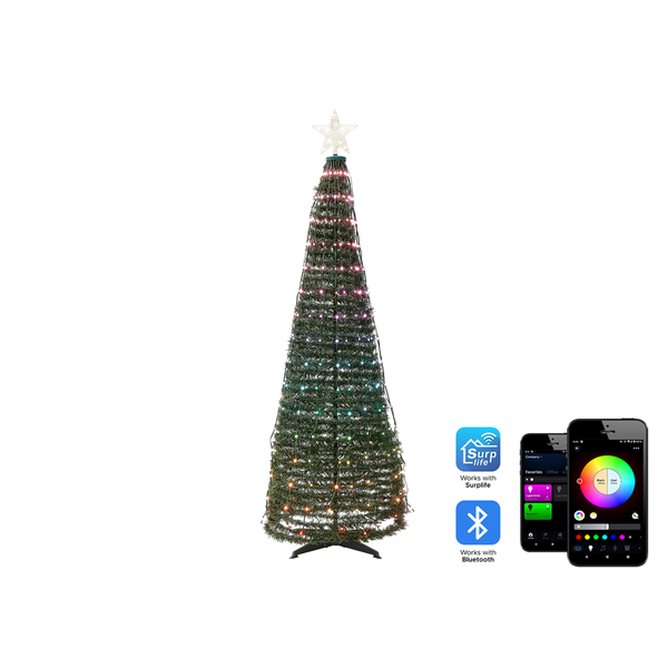 Dekorativer Weihnachtsbaum mit LED Beleuchtung und Sternspitze, steuerbar per Bluetooth und Surplife App