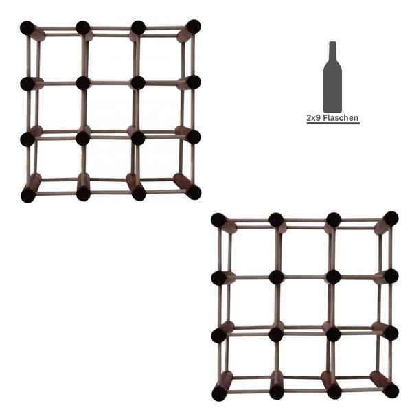 PROREGAL Modulares Weinregal Vinotega Mod HxBxT 36 x 36 x 24 cm 2 x  9 Flaschen Massives Kiefernholz Braun Geölt