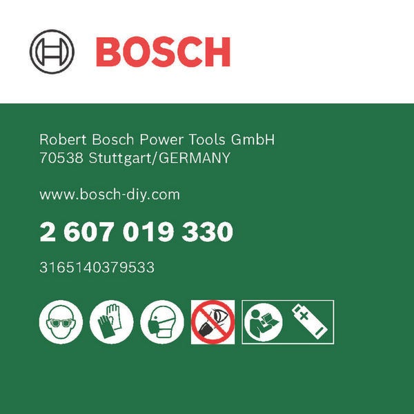 Bosch Logo mit Kontaktinformationen und Sicherheitshinweisen