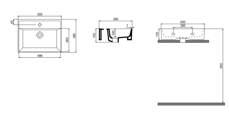 Waschbecken Waschtisch Architekt 50x38 Handwaschbecken für Kleine Bäder 50cm