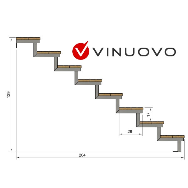 OSLO - Stahltreppe Außen H139cm 8 Treppenstufen Holz KDI Breite 160cm