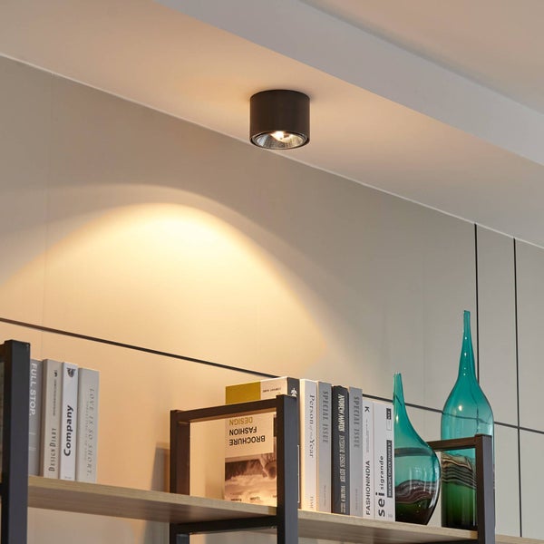 Deckenleuchte in einem Wohnzimmer mit Bücherregal