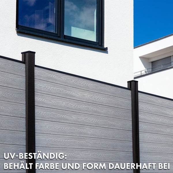 FLOORDIREKT WPC Sichtschutzzaun Kronos Komplettset Gartenzaun 180 x 180 cm Ash Grey