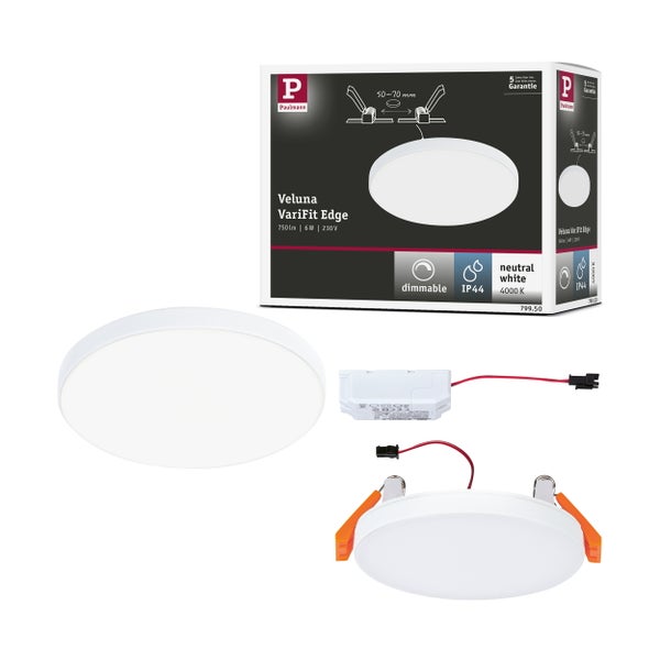 VariFit LED Einbaupanel Veluna Edge IP44 rund 90 mm 6W 500lm 4000K Weiß dimmbar