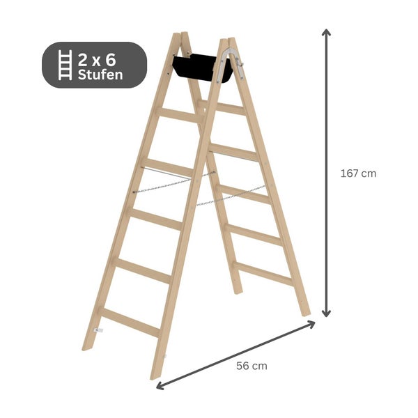 PROREGAL Sprossen-Stehleiter Holz 2 x 6 Sprossen