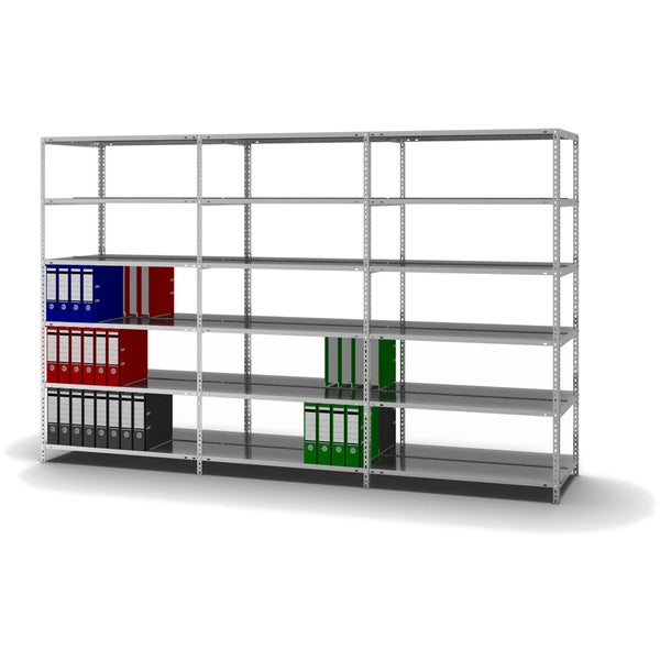 PROREGAL Aktenregal Schraubsystem Grundregal HxBxT 185 x 100 x 60 cm 6 Ebenen Fachlast 90 kg Mit Deckboden Beidseitig Nutzbar Verzinkt