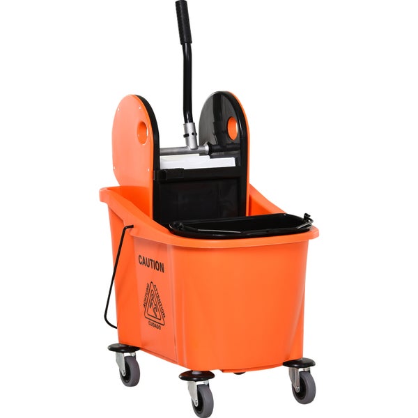 HOMCOM Reinigungswagen 36 Liter Fahreimer Putzeimer Wischwagen mit Auswringvorrichtung, Orange, 54 x 41 x 91,5 cm