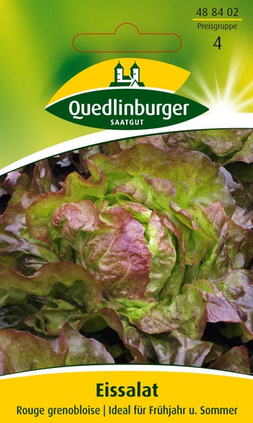 Quedlinburger Saatgut Eissalat Rouge grenobloise Samenpackung, ideal für Frühjahr und Sommer.