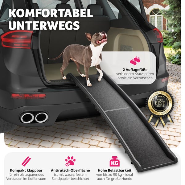 Hunderampe tectake Paw Step 155 x 40 x 14 cm klappbar und rutschfest schwarz