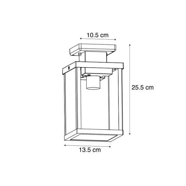 Technische Zeichnung einer Außenleuchte mit Maßangaben von 10,5 Zentimeter Breite und 25,5 Zentimeter Höhe.