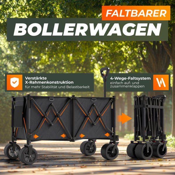 Premium XXL Bollerwagen faltbar 260L 150kg belastbar robuster Bollerwagen für jedes Gelände von BigDean