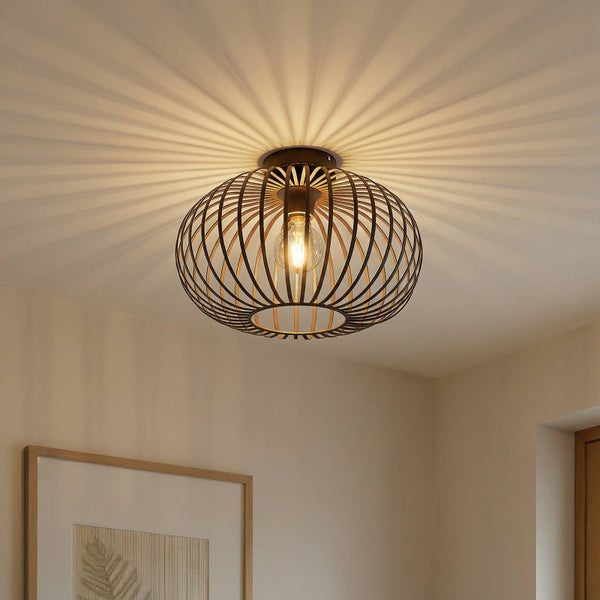 Deckenleuchte mit Lampenschirm aus Metalldraht und dekorativen Lichteffekten an der Decke