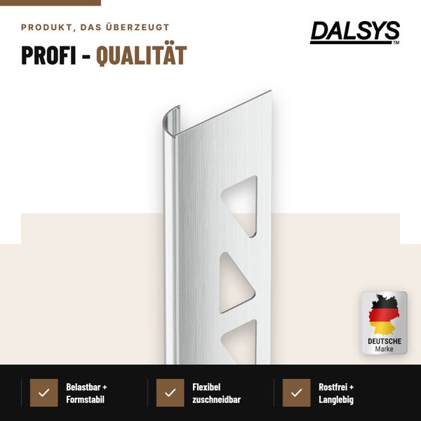 Dalsys Fliesenprofil aus Metall für den Kantenabschluss von Fliesenbelägen mit Lochstanzung zur stabilen Befestigung