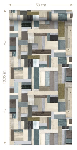 Tapetenrolle mit Holzblockmuster, 53 cm breit und 10,05 m lang