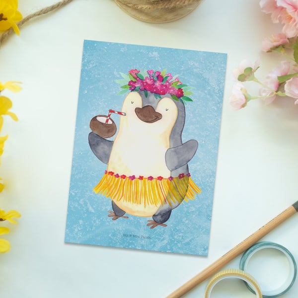 Mr. & Mrs. Panda Postkarte Pinguin Kokosnuss - Eisblau