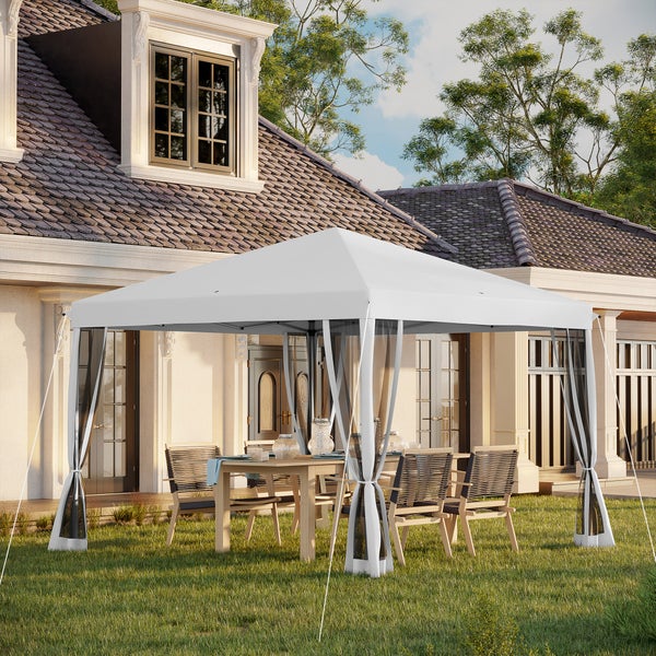 Outsunny Pavillon ca.3x3m, wasserabweisend Stabil Winterfest Pop-up Faltpavillon mit UV Schutz, Faltbar Partyzelt Gartenzelt mit 4 Seitenteilen, Tasche Gartenpavillon für Camping Garten, Cremeweiß