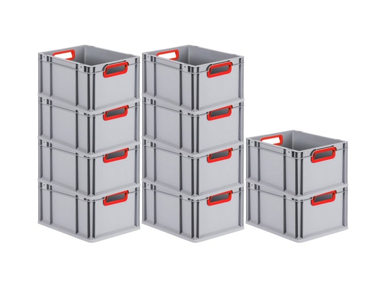 PROREGAL Spar Set 10x Eurobox Nextgen Color HxBxT 22 x 30 x 40 cm 20 Liter  Griffe Rot Offen Glatter Boden Eurobehälter Transportbox