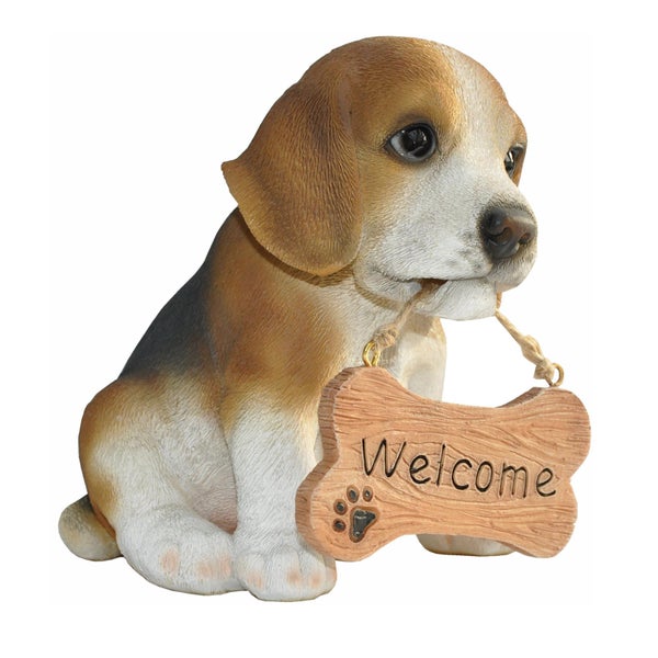 Gartenfigur Dekofigur Hund Beagle Willkommen