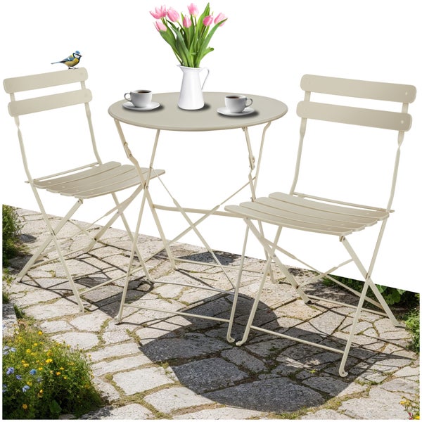 Bistrotisch Set tectake Frieda Belastbarkeit Stuhl 120 kg für 2 Personen creme