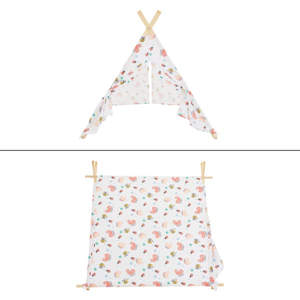 ECD Germany Tipi Spielzelt für Kinder 117x108x105 cm , Indianerzelt Weiß mit bunten Motiven, drinnen/draußen, Teepee Kinderzelt mit 2 Türen und einem Fenster, Kinderzimmer Spielhaus für Mädchen/Jungen
