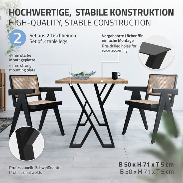ML-Design 2 Stück Tischbeine 50xH71cm, Tischkufen X-Form, aus Stahl pulverbeschichtet, Schwarz, Industriedesign, Kufengestell für Esstisch/Schreibtisch, Tischgestell, Metall Möbelfüße für DIY-Projekte