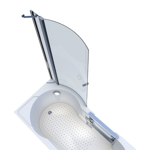 Badewanne mit Badewannenaufsatz aus Glas und verchromten Profilen