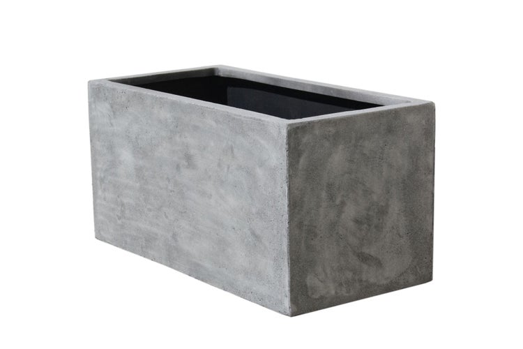 Rechteckiger Pflanzkasten in Beton-Optik aus Fiberclay für Garten und Terrasse.