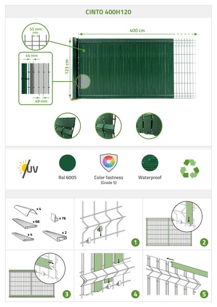 PVC-Sichtschutzlamellen-Set 4m CINTO H.120cm Grün
