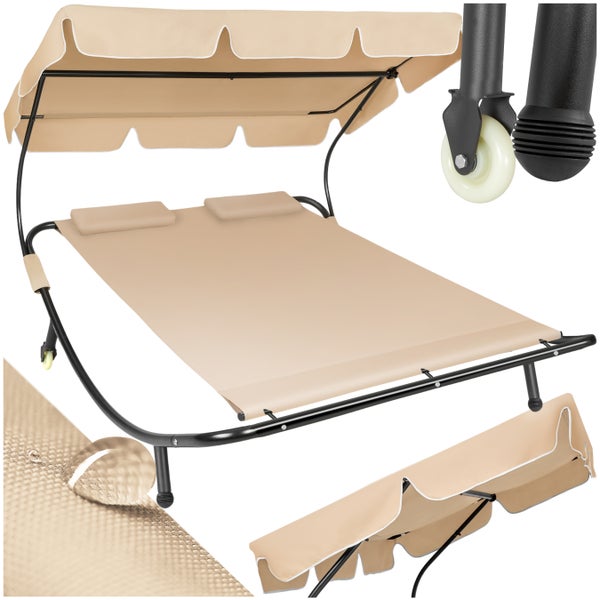 Gartenliege tectake Livorno 215 x 183 x 150 cm für 2 Personen schwarz/beige