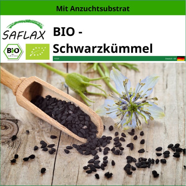 SAFLAX  - BIO - Schwarzkümmel - Nigella sativa - 300 Samen - Mit keimfreiem Anzuchtsubstrat