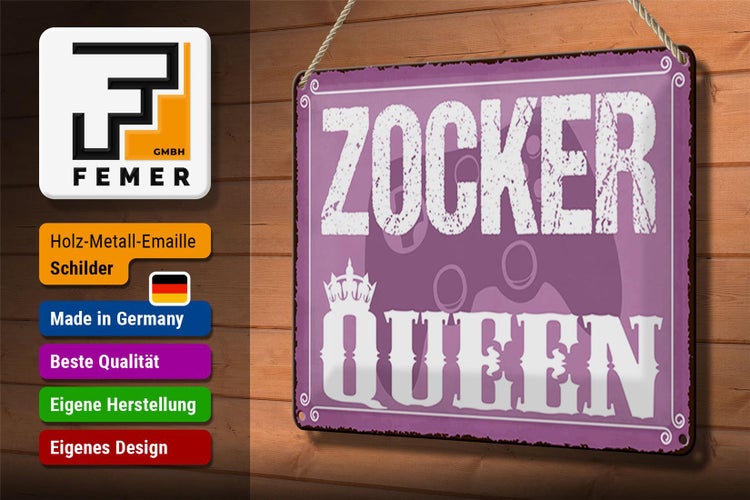 Blechschild Spruch 30x20cm Zocker Queen Controller