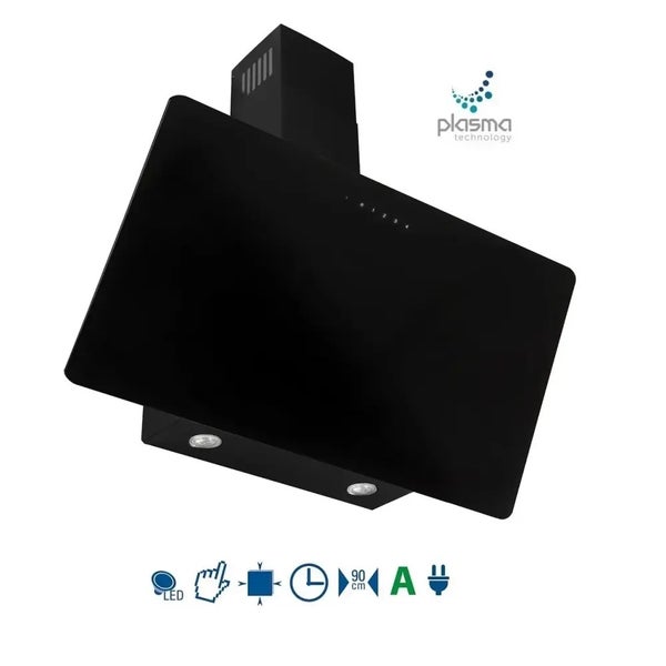 Schwarze Dunstabzugshaube mit LED-Beleuchtung und Touch-Bedienung