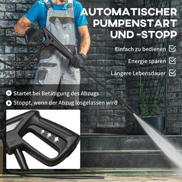 DURHAND Hochdruckreiniger mit Rollen, 1800 W,  inkl. 5-tlg. Zubehör, max. Wassermenge: 510 l/h, 35L x 27B x 78H cm, PP, Kupfer, Aluminium, Blau