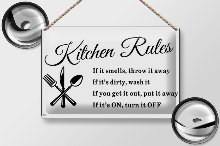 Blechschild Spruch 30x20cm Kitchen Rules Küche Regeln