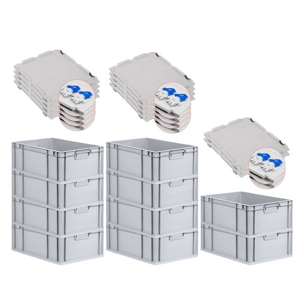 PROREGAL SuperSparSet 10x Eurobox NextGen Grip mit Scharnierdeckel und Blauen Schiebeschnappverschlüssen HxBxT 22 x 40 x 60 cm 44 Liter