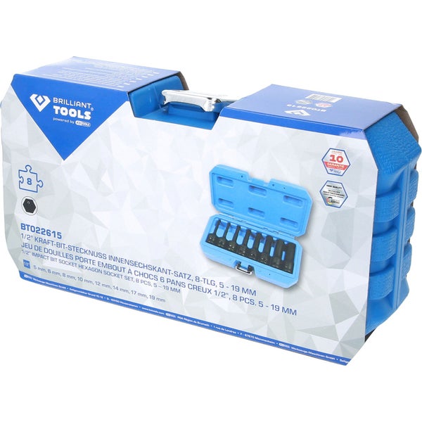 BRILLIANT TOOLS 1/2 Kraft-Bit-Stecknuss-Satz Innensechskant 8tlg. 5 - 19 mm - BT022615