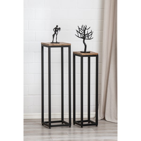 Säule GILDE Höhe 90 cm braun, schwarz Holz, Metall