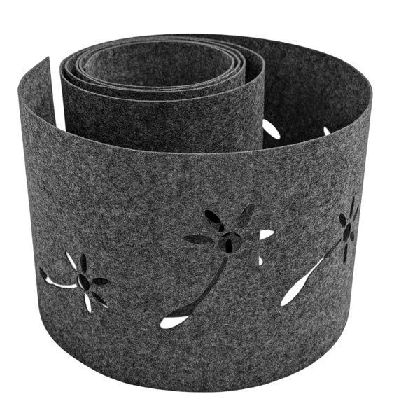 Rollbarer, grauer Filz-Beeteinfassung mit ausgeschnittenen Blumenmotiven