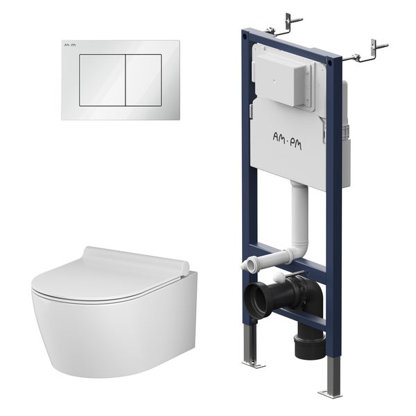 AM.PM Wand-WC Set Tiefspüler offener Spülrand weiß glänzend mit WC-Sitz , Vorwandelement und Betätigungsplatte weiß IIS90201.XB1700