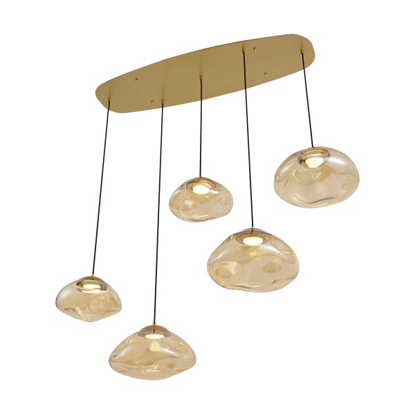 Hängeleuchte mit fünf Lampenschirmen und Metallaufhängung