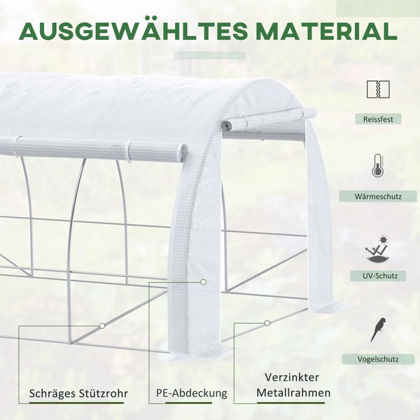 Outsunny Foliengewächshaus Polytunnel 4 x 3 x 2 m begehbares Gewächshaus mit aufrollbar Abdeckungen Folientunnel Treibhaus UV-Schutz Stahlrohr Weiß